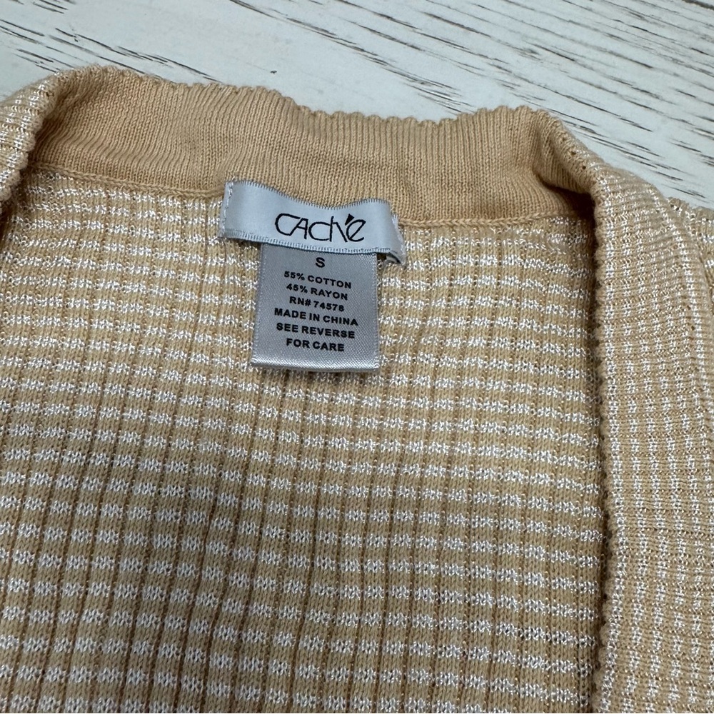 Cache Beige Ribbed Knit Top with Ribbon Detail - Picture 6 of 9